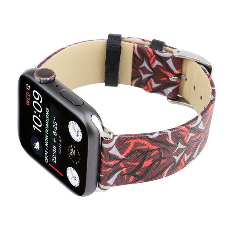 Thorns Printing Genuine Leather Watch Band for Apple Watch Series 7 41mm / 6 & SE & 5 & 4 40mm / ...