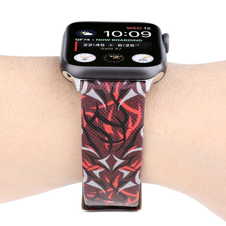 Thorns Printing Genuine Leather Watch Band for Apple Watch Series 7 41mm / 6 & SE & 5 & 4 40mm / ...