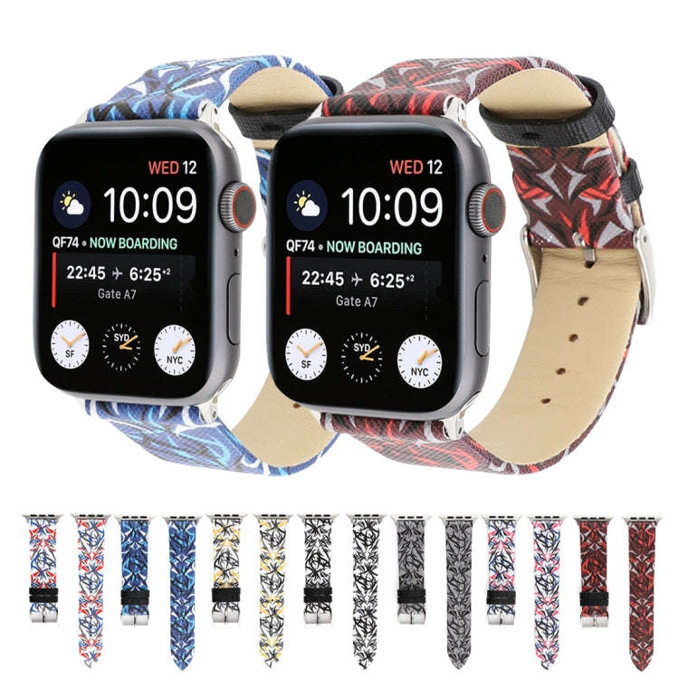 Thorns Printing Genuine Leather Watch Band for Apple Watch Series 10 42mm / 9&8&7 41mm / SE 3&SE ...