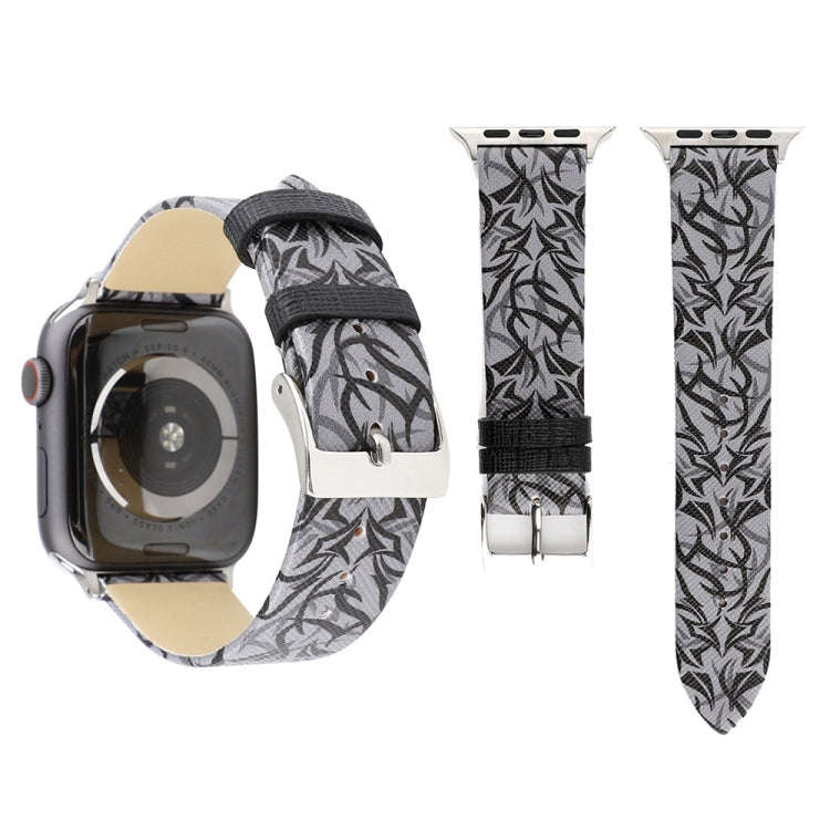 Thorns Printing Genuine Leather Watch Band for Apple Watch Series 7 45mm / 6 & SE & 5 & 4 44mm / ...