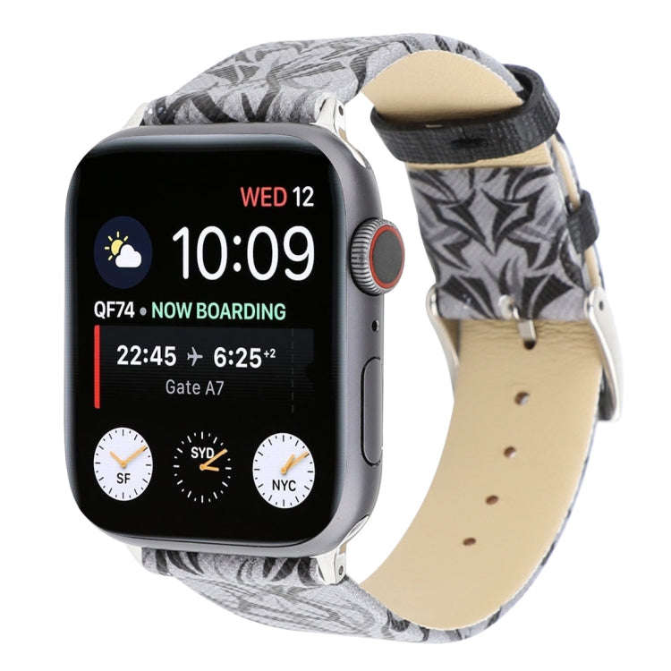 Thorns Printing Genuine Leather Watch Band for Apple Watch Series 7 45mm / 6 & SE & 5 & 4 44mm / ...