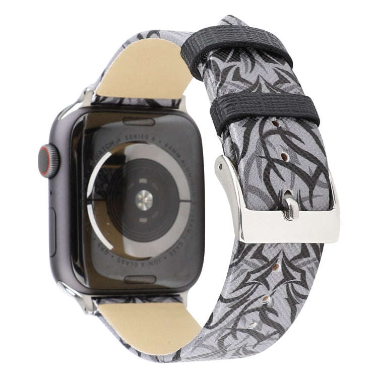 Thorns Printing Genuine Leather Watch Band for Apple Watch Series 7 45mm / 6 & SE & 5 & 4 44mm / ...