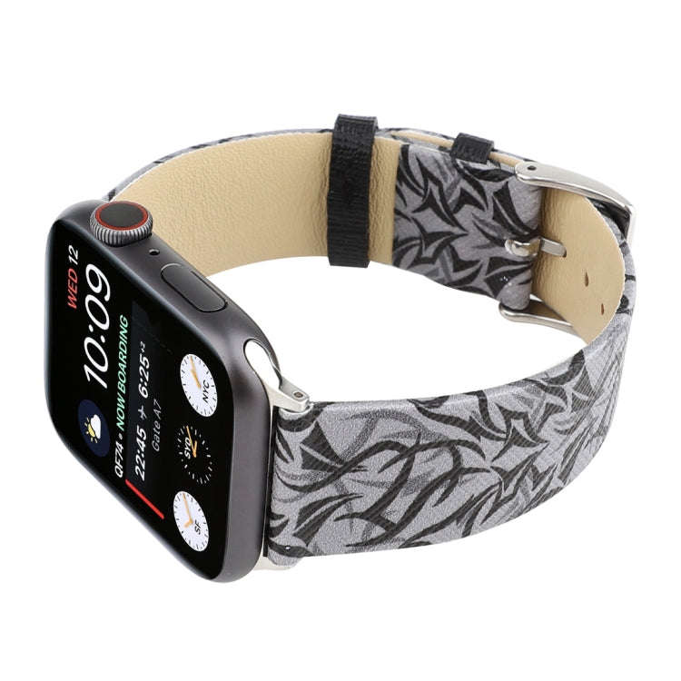 Thorns Printing Genuine Leather Watch Band for Apple Watch Series 7 45mm / 6 & SE & 5 & 4 44mm / ...