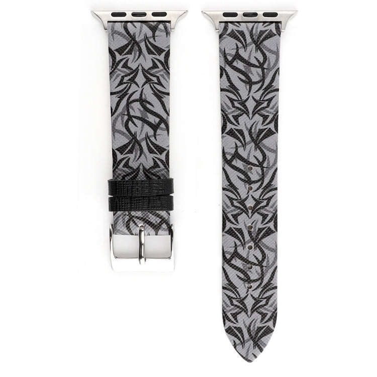 Thorns Printing Genuine Leather Watch Band for Apple Watch Series 7 45mm / 6 & SE & 5 & 4 44mm / ...