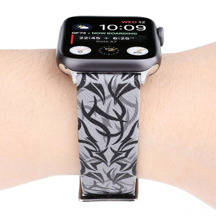 Thorns Printing Genuine Leather Watch Band for Apple Watch Series 7 45mm / 6 & SE & 5 & 4 44mm / ...