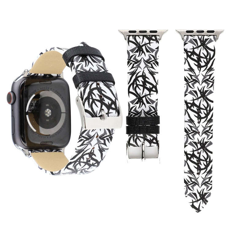 Thorns Printing Genuine Leather Watch Band for Apple Watch Series 7 45mm / 6 & SE & 5 & 4 44mm / ...