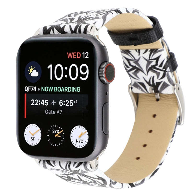 Thorns Printing Genuine Leather Watch Band for Apple Watch Series 7 45mm / 6 & SE & 5 & 4 44mm / ...