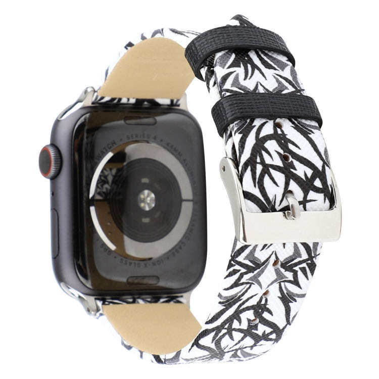 Thorns Printing Genuine Leather Watch Band for Apple Watch Series 7 45mm / 6 & SE & 5 & 4 44mm / ...