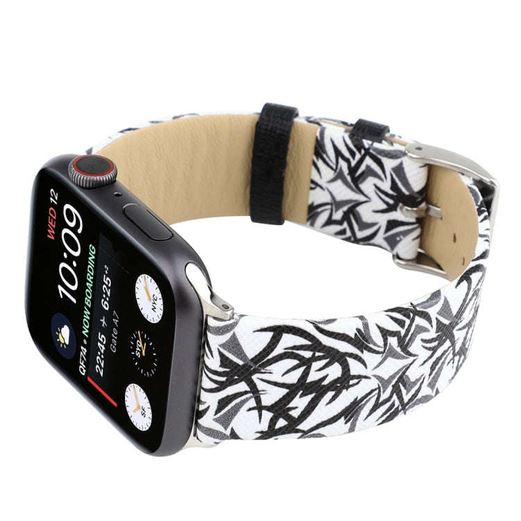 Thorns Printing Genuine Leather Watch Band for Apple Watch Series 7 45mm / 6 & SE & 5 & 4 44mm / ...