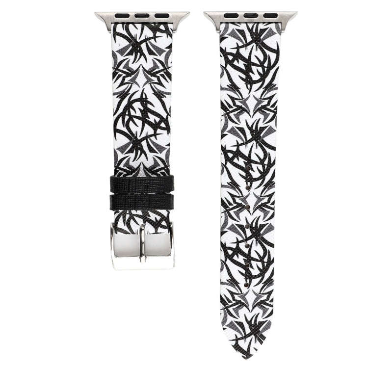 Thorns Printing Genuine Leather Watch Band for Apple Watch Series 7 45mm / 6 & SE & 5 & 4 44mm / ...