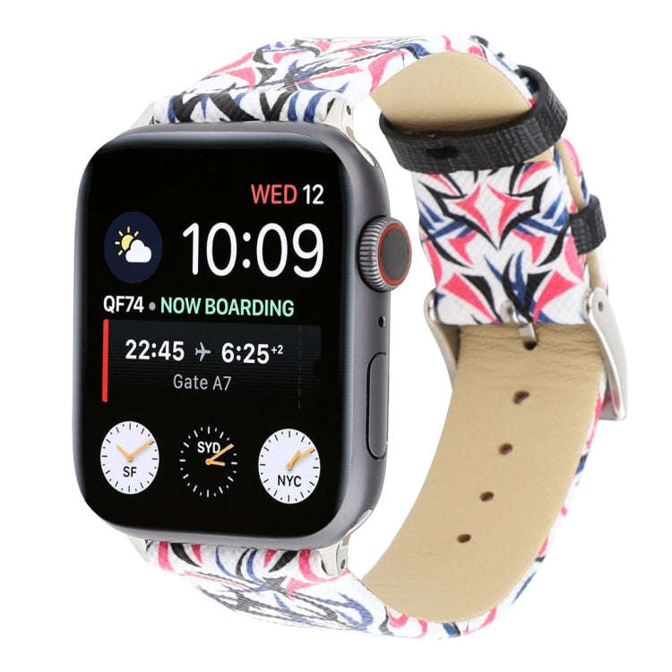 Thorns Printing Genuine Leather Watch Band for Apple Watch Series 7 45mm / 6 & SE & 5 & 4 44mm / ...