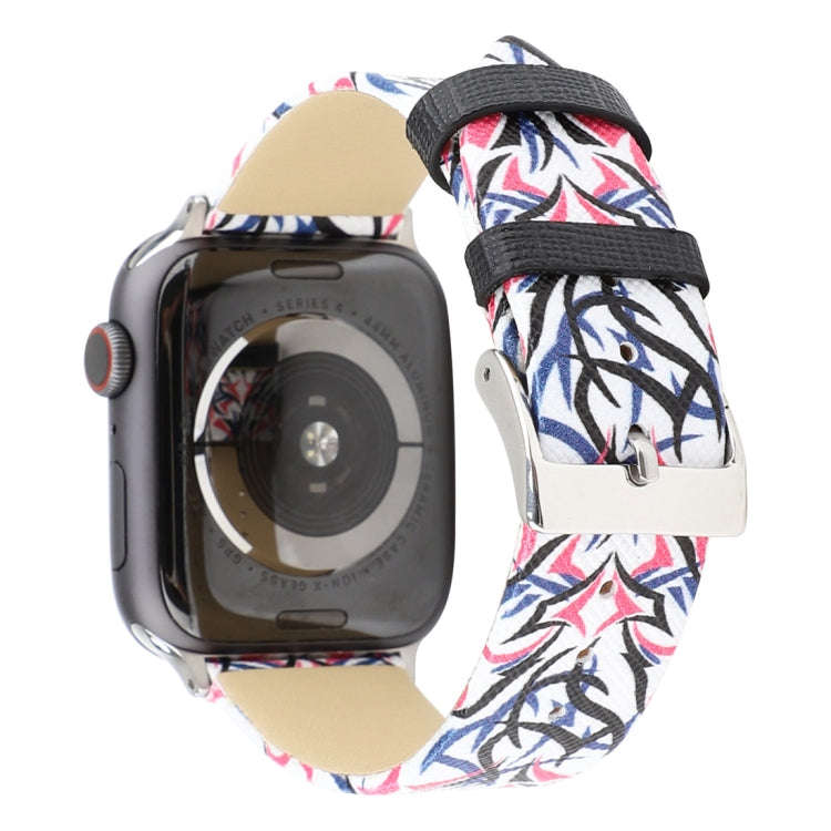 Thorns Printing Genuine Leather Watch Band for Apple Watch Series 7 45mm / 6 & SE & 5 & 4 44mm / ...