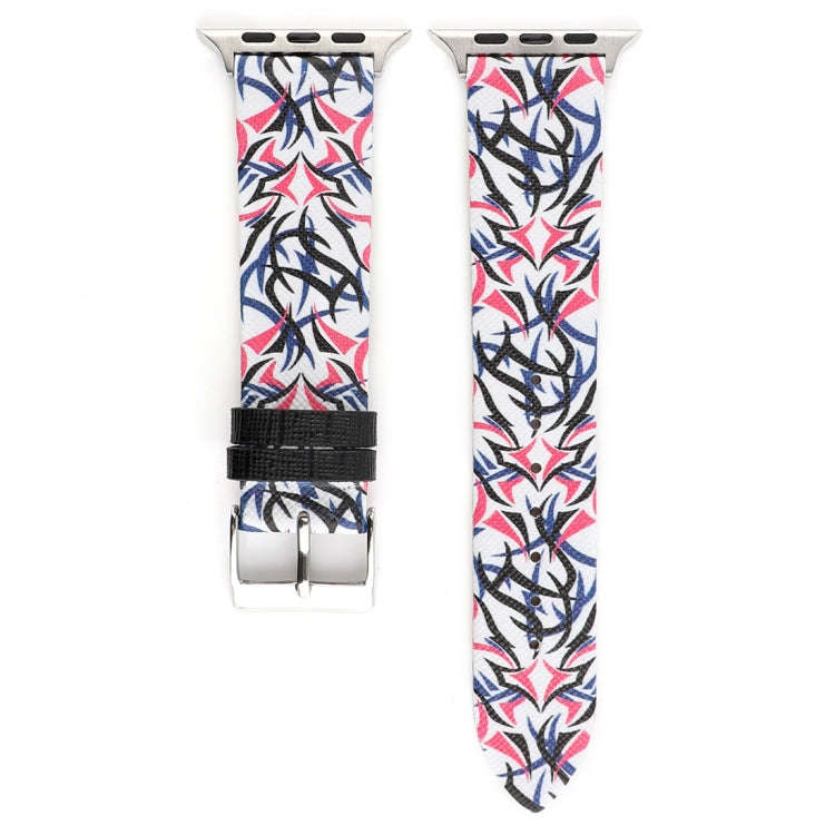Thorns Printing Genuine Leather Watch Band for Apple Watch Series 7 45mm / 6 & SE & 5 & 4 44mm / ...