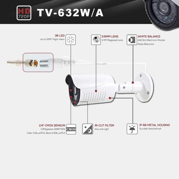 632A CE & RoHS Certificated Waterproof 3.6mm 3MP Lens AHD Camera with 36 IR LED, Support Night Vi...