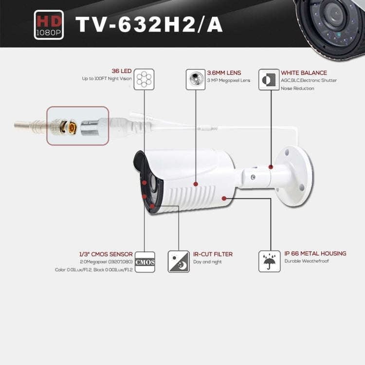 632A CE & RoHS Certificated Waterproof 3.6mm 3MP Lens AHD Camera with 36 IR LED, Support Night Vi...