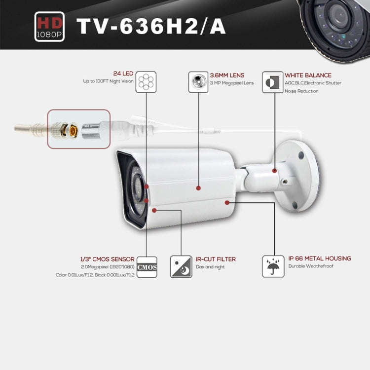 636A CE & RoHS Certificated Waterproof  3.6mm 3MP Lens AHD Camera with 24 IR LED, Support Night V...