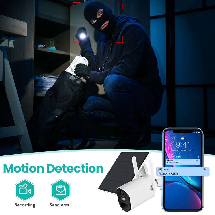 T20 1080P Full HD Solar Powered WiFi Camera, Support Motion Detection, Night Vision, Two Way Audi...
