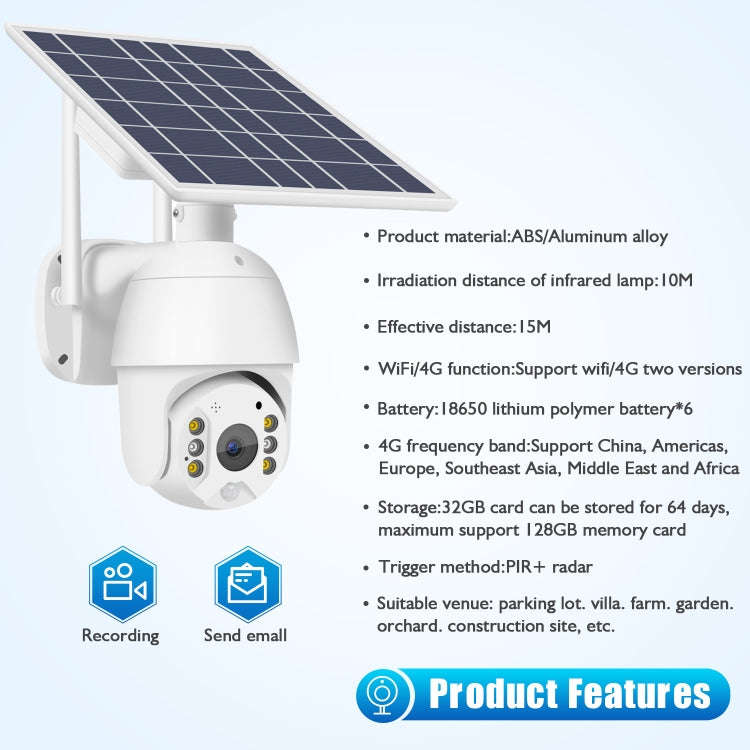 T16 1080P Full HD 4G (US Version) Network Monitoring Solar Powered Camera, Support PIR + Radar Al...