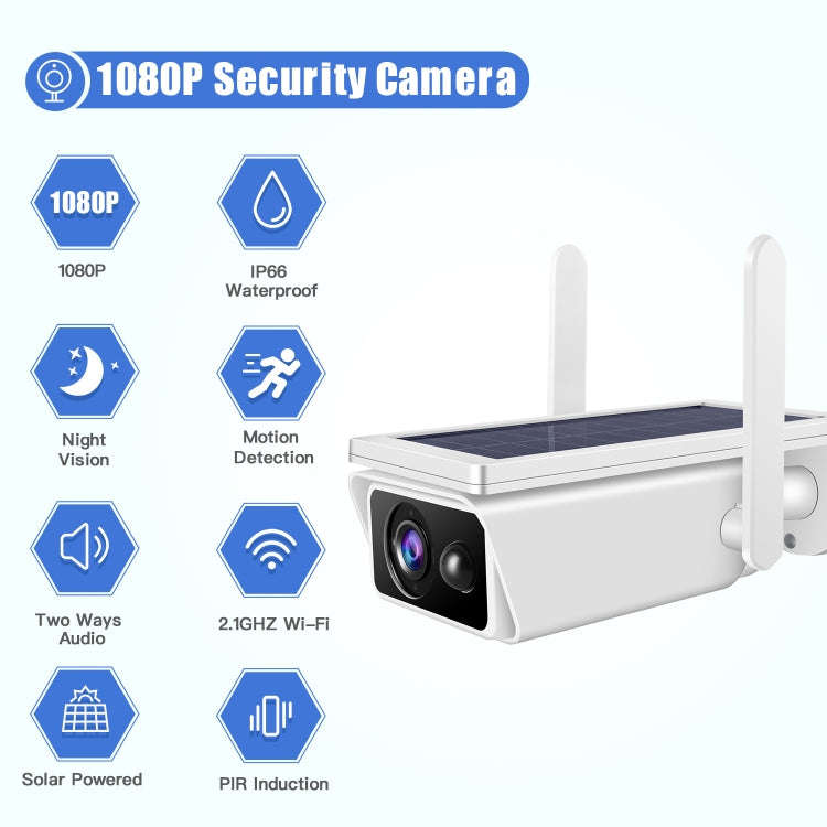 T13-2 1080P HD Solar Powered 2.4GHz WiFi Security Camera with Battery, Support Motion Detection, ...