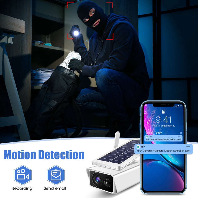 T13-2 1080P HD Solar Powered 2.4GHz WiFi Security Camera with Battery, Support Motion Detection, ...