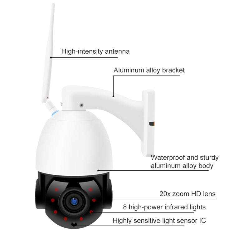 QX5 2.0 Million Pixels 1080P HD 20X Zoom Wireless WiFi Dome Smart Camera, Support Infrared Night ...