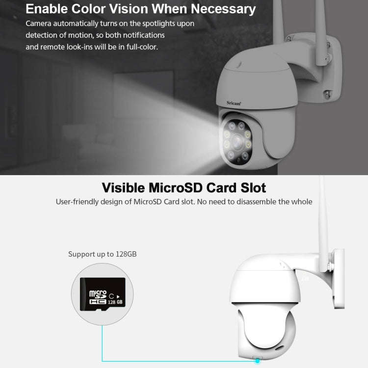 Sricam SP028 1080P HD Outdoor PTZ Camera, Support Two Way Audio / Motion Detection / Humanoid Det...