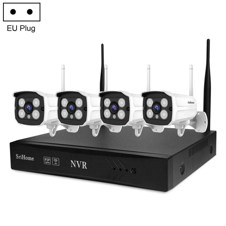 SriHome NVS001+IPC024 1080P 4-Channel NVR Kit Wireless Security Camera System, Support Humanoid D...