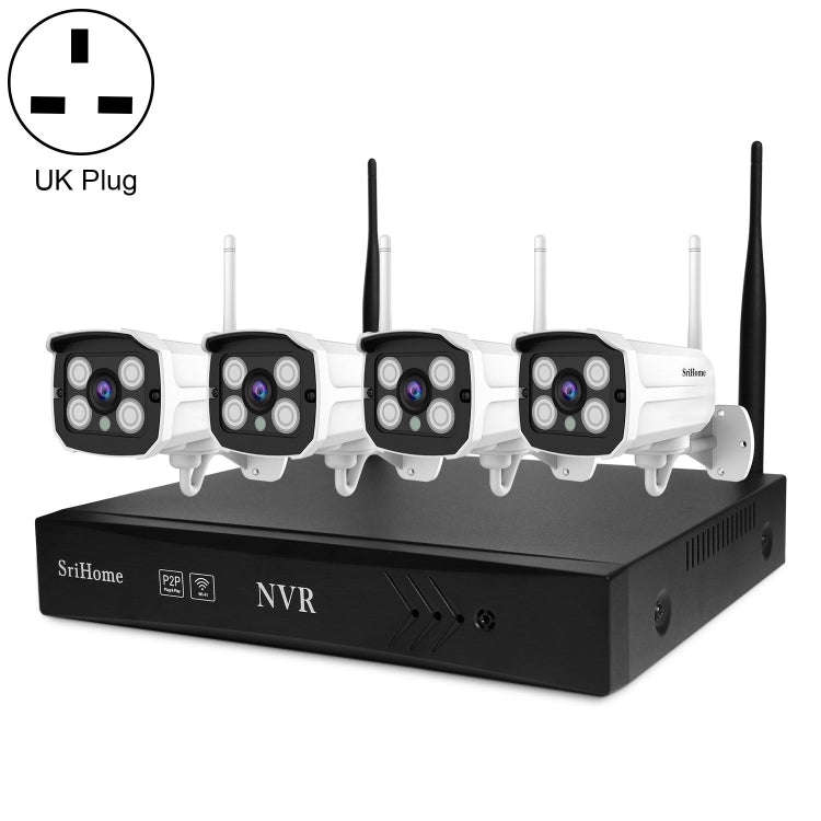 SriHome NVS001+IPC024 1080P 4-Channel NVR Kit Wireless Security Camera System, Support Humanoid D...