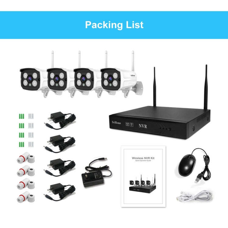 SriHome NVS001+IPC024 1080P 4-Channel NVR Kit Wireless Security Camera System, Support Humanoid D...