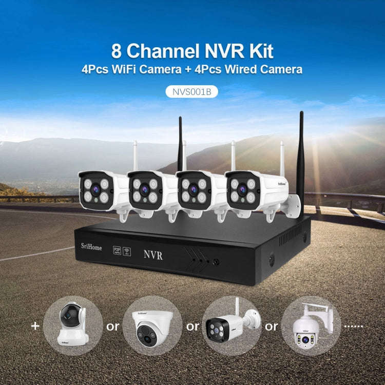 SriHome NVS001+IPC024 1080P 4-Channel NVR Kit Wireless Security Camera System, Support Humanoid D...