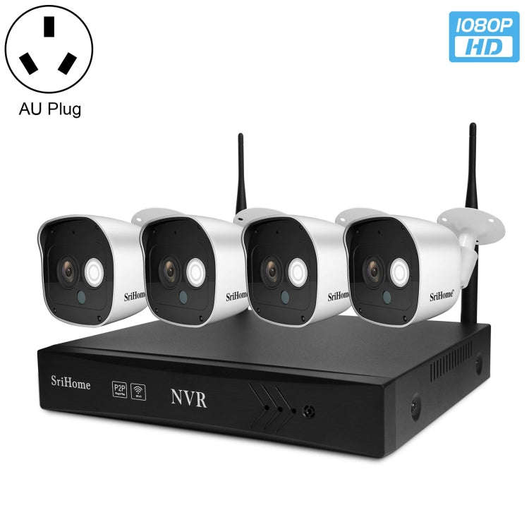 SriHome NVS001+IPC029 1080P 4-Channel NVR Kit Wireless Security Camera System, Support Humanoid D...