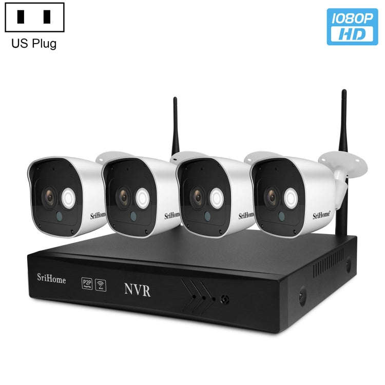 SriHome NVS001+IPC029 1080P 4-Channel NVR Kit Wireless Security Camera System, Support Humanoid D...