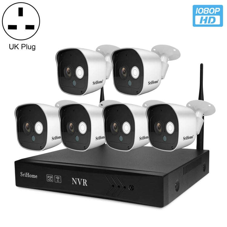 SriHome NVS001+IPC029 1080P 6-Channel NVR Kit Wireless Security Camera System, Support Humanoid D...