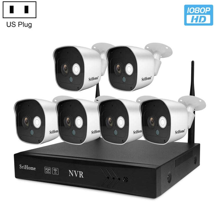 SriHome NVS001+IPC029 1080P 6-Channel NVR Kit Wireless Security Camera System, Support Humanoid D...