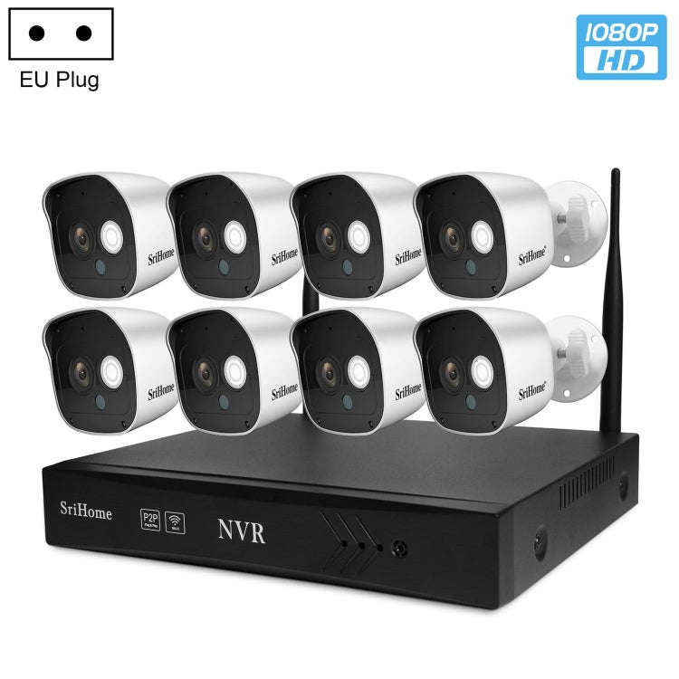 SriHome NVS001+IPC029 1080P 8-Channel NVR Kit Wireless Security Camera System, Support Humanoid D...
