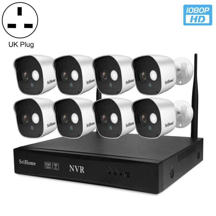SriHome NVS001+IPC029 1080P 8-Channel NVR Kit Wireless Security Camera System, Support Humanoid D...