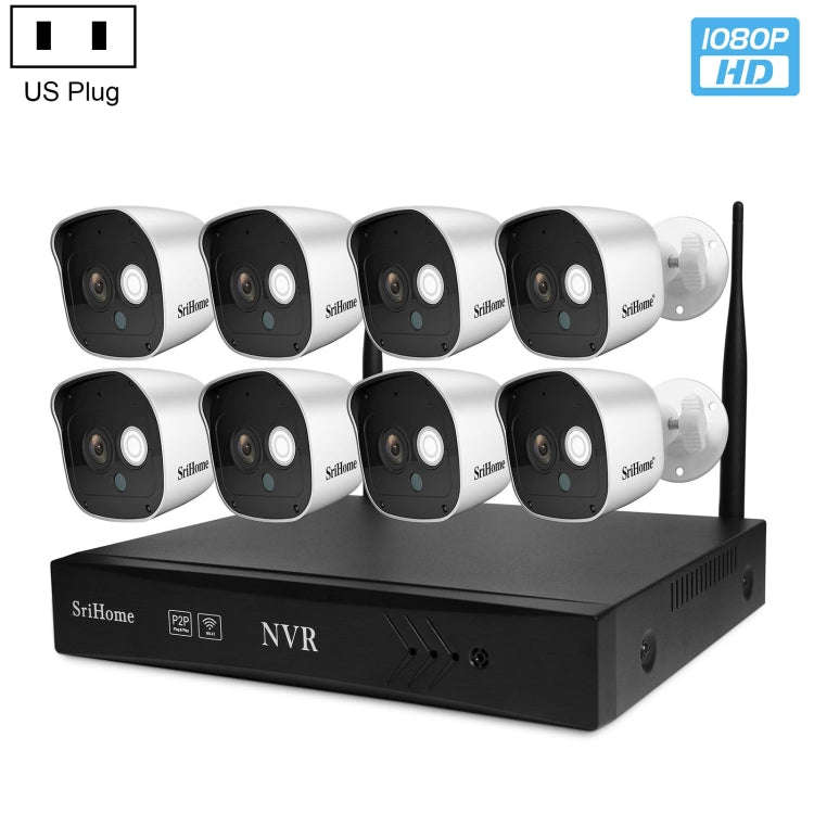 SriHome NVS001+IPC029 1080P 8-Channel NVR Kit Wireless Security Camera System, Support Humanoid D...