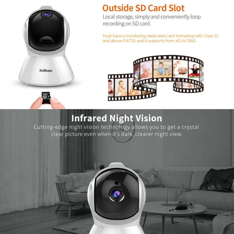 SriHome SH025 2.0 Million Pixels 1080P HD AI Auto-tracking IP Camera, Support Two Way Audio / Mot...