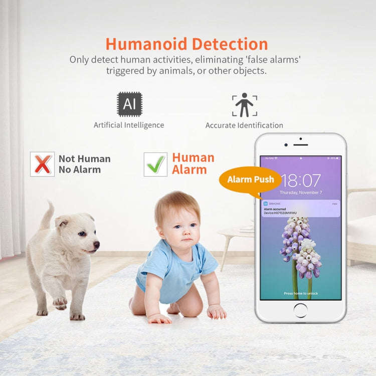 SriHome SH029 3.0 Million Pixels 1296P HD AI Camera, Support Two Way Talk / Motion Detection / Hu...