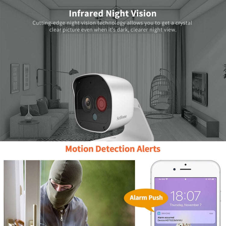 SriHome SH029 3.0 Million Pixels 1296P HD AI Camera, Support Two Way Talk / Motion Detection / Hu...