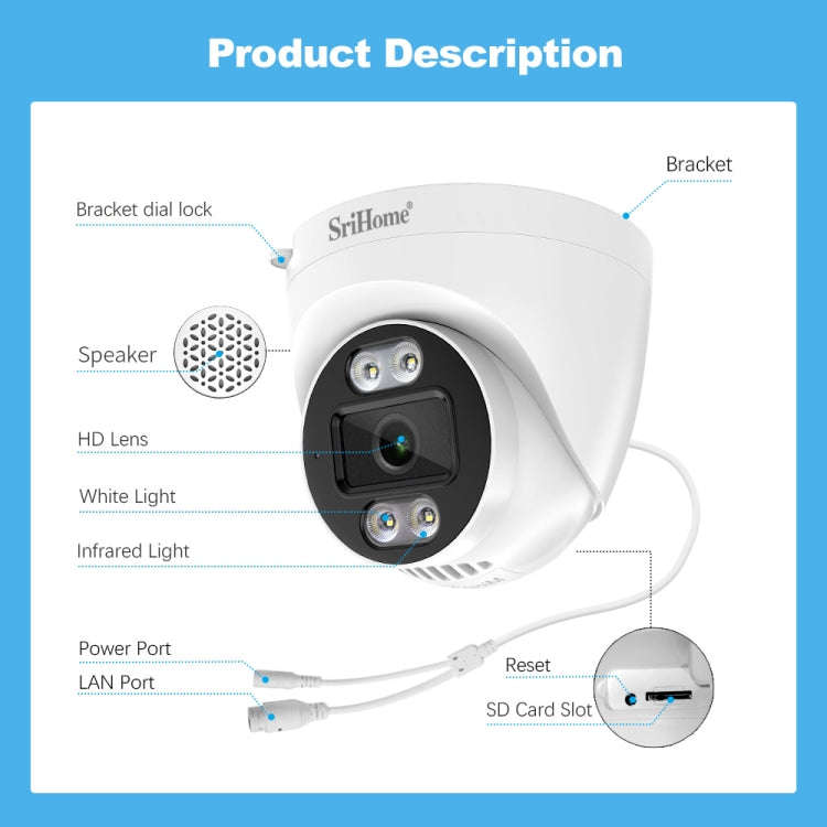 SriHome SH030 4MP 1440P HD IP Camera, Support Two Way Talk / Motion Detection / Humanoid Detectio...