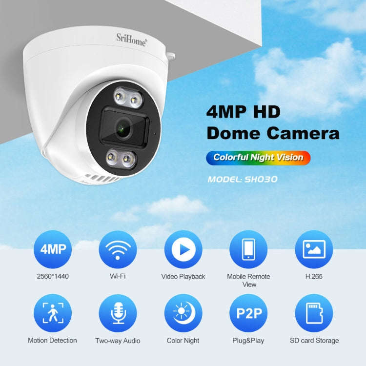 SriHome SH030 4MP 1440P HD IP Camera, Support Two Way Talk / Motion Detection / Humanoid Detectio...