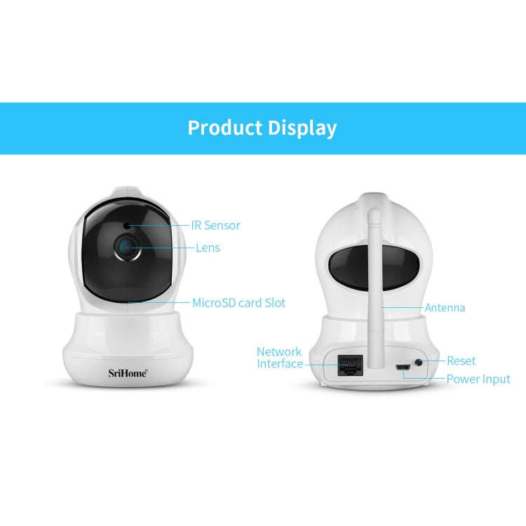 SriHome SH020 3.0 Million Pixels 1296P HD AI IP Camera, Support Two Way Talk / Auto Tracking / Hu...