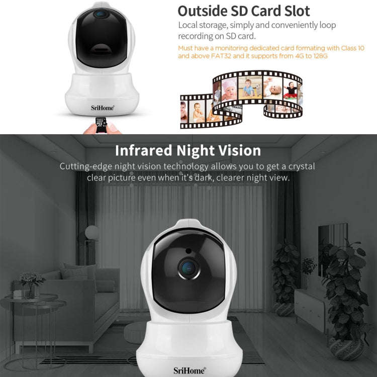SriHome SH020 3.0 Million Pixels 1296P HD AI IP Camera, Support Two Way Talk / Auto Tracking / Hu...