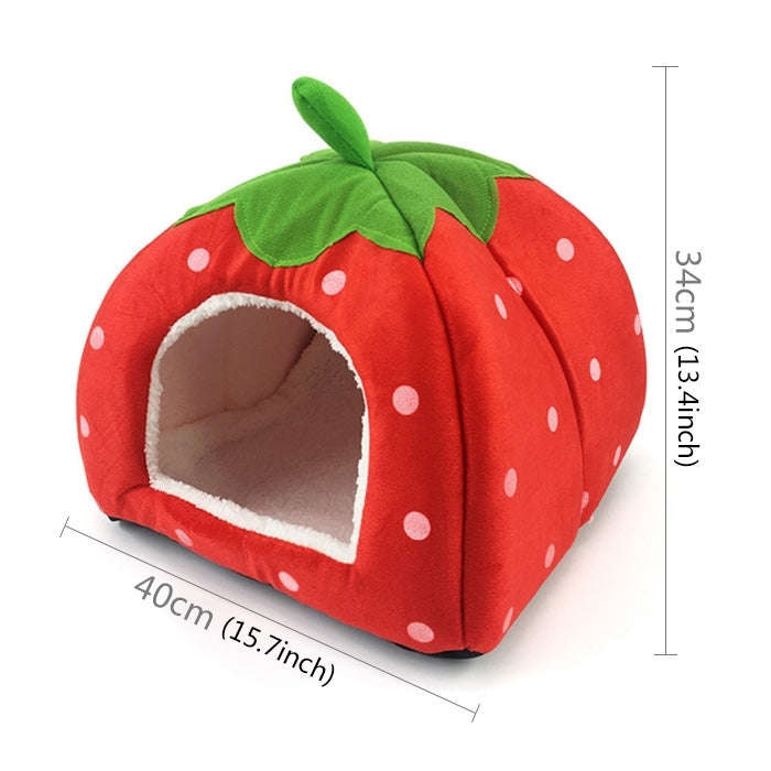 Strawberry Shaped Foldable Short Plush Pet House Nest, Size: L(Red)