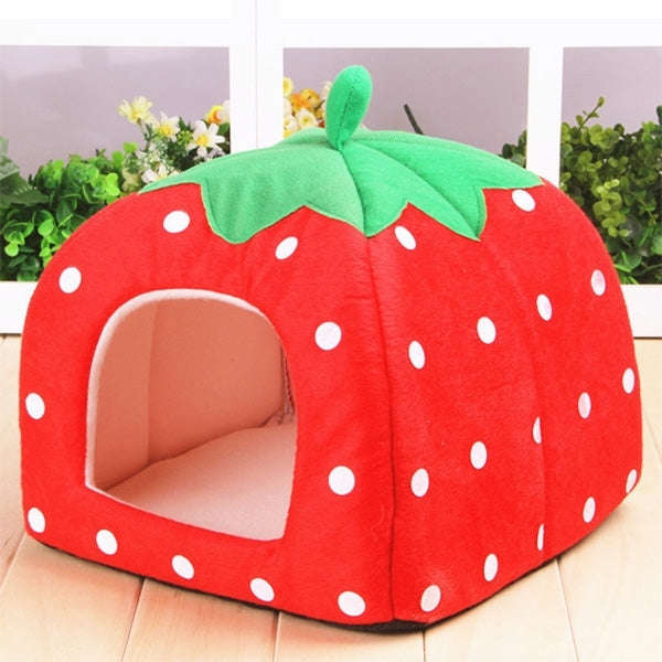 Strawberry Shaped Foldable Short Plush Pet House Nest, Size: L(Red)