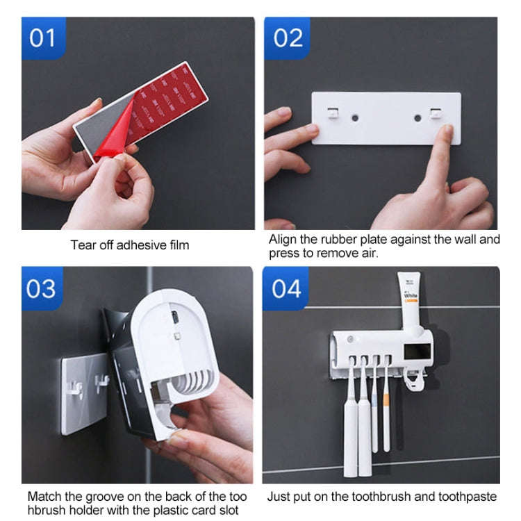 Ultraviolet Toothbrush Sterilizer Bathroom Wall-mounted Toothbrush Holder (White)