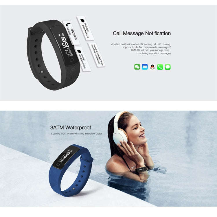 SMA-B2 Fitness Tracker Bluetooth 4.0 Smart Bracelet, IP67 Waterproof, Support Sports Modes / Hear...