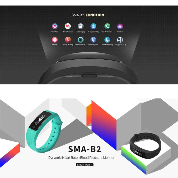 SMA-B2 Fitness Tracker Bluetooth 4.0 Smart Bracelet, IP67 Waterproof, Support Sports Modes / Hear...