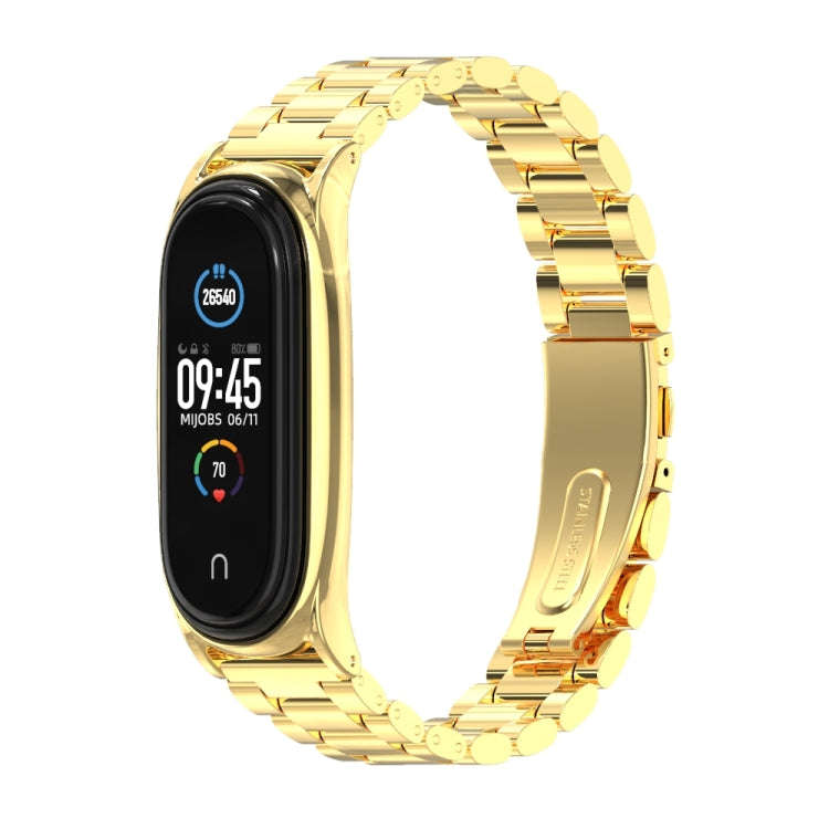 Mijobs Stainless Steel Metal Watch Band for Xiaomi Mi Band 3 & 4 & 5 & 6(Gold)